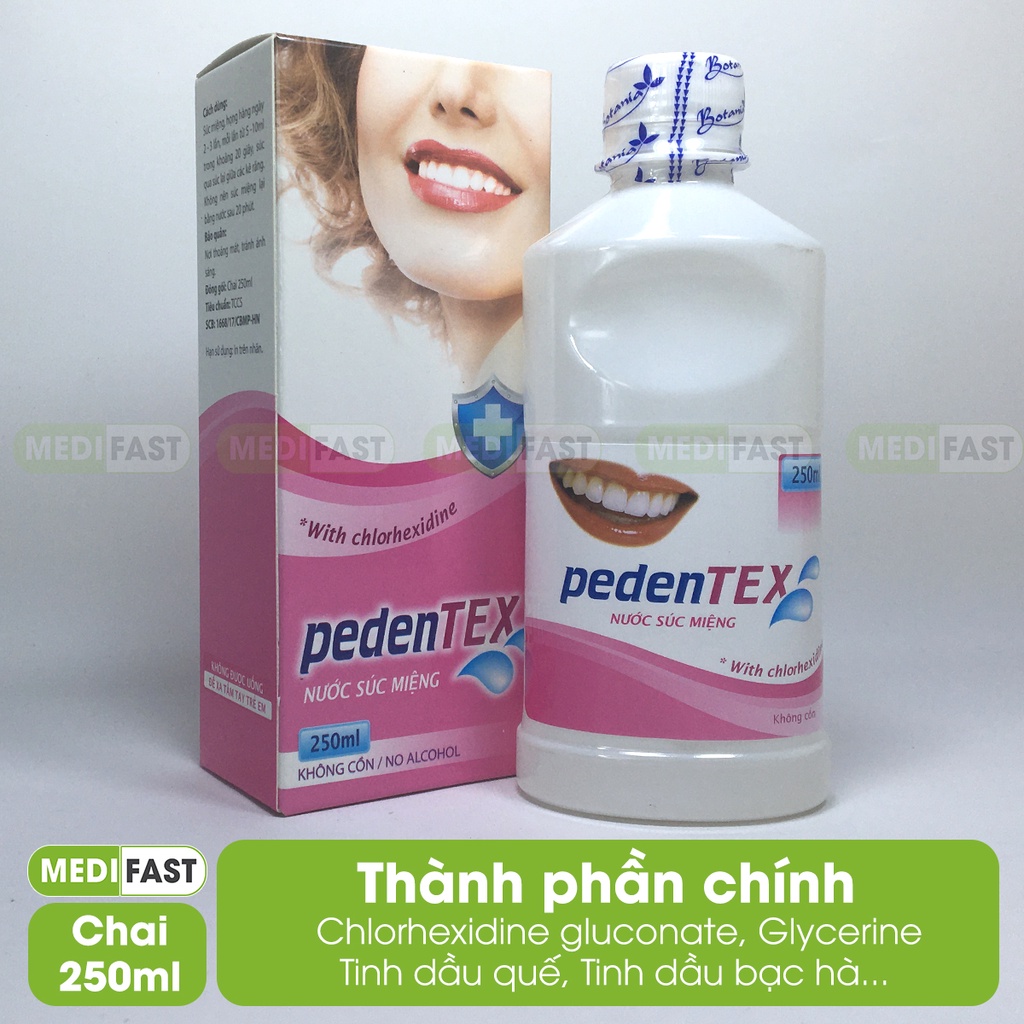 Nước xúc miệng Pedentex chai 250ml - giảm viêm lợi, nhiệt miệng, hơi thở thơm tho - từ tinh dầu quế, bạc hà