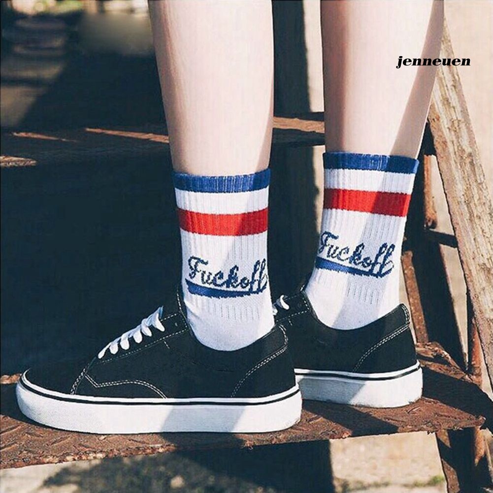 Đôi Tất Cotton Hoạ Tiết Sọc In Chữ Phong Cách Harajuku Cho Nam Và Nữ