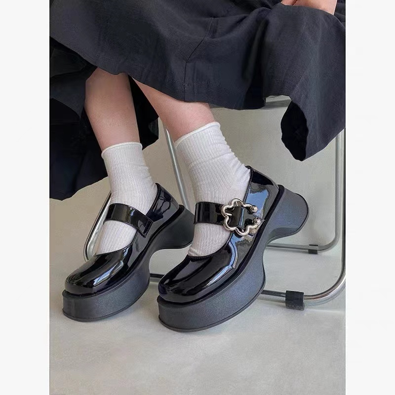 Giày Da Mũi Vuông Phong Cách Retro Anh Quốc Cho Nữ