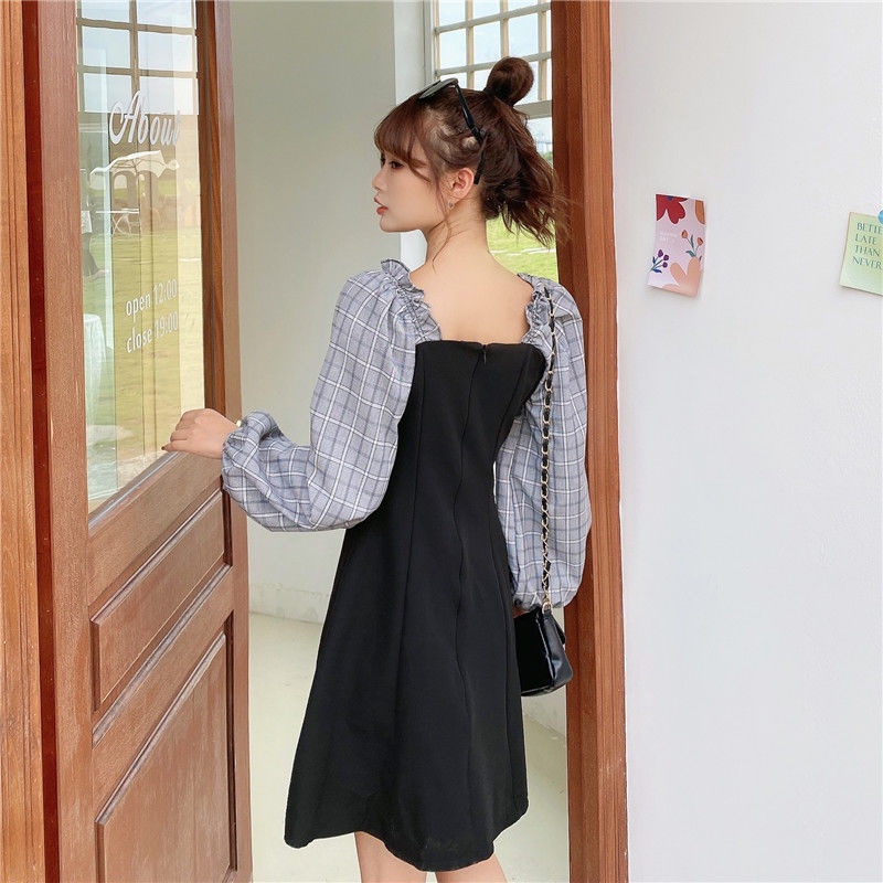 Ielgy Đầm Kẻ Sọc Caro Phong Cách Pháp Thanh Lịch Cho Nữ