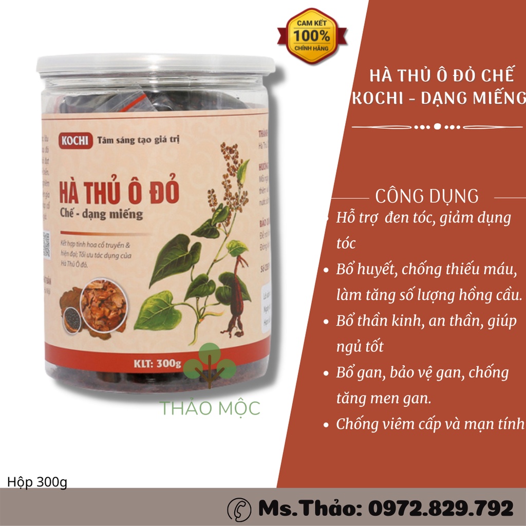 Hà Thủ Ô Đỏ - Chế Dạng Miếng Kochi - Hỗ Trợ Lưu Thông Khí Huyết, Tóc Bạc Sớm, Suy Nhược Thần Kinh