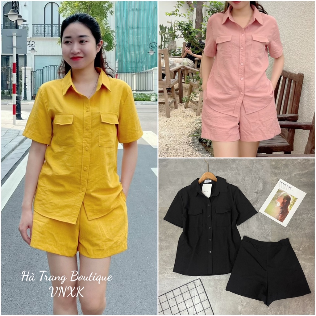 Sét đũi cộc tay hai túi,  5 màu 4 size S M L XL