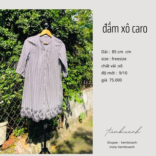 2hand đầm sơ mi caro thêu dưới chân D691 tiembixanh