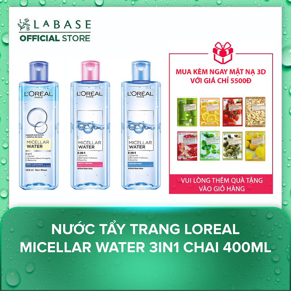 Nước tẩy trang Loreal Micellar Water 3in1 chai 400ml