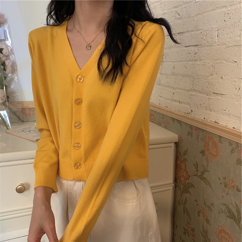 Áo Khoác Cardigan Thun Len Cổ Tim Xinh Xắn Cho Nữ Chất Len Tăm Phong Cách Ulzzang Hàn Quốc Nhiều Màu | WebRaoVat - webraovat.net.vn