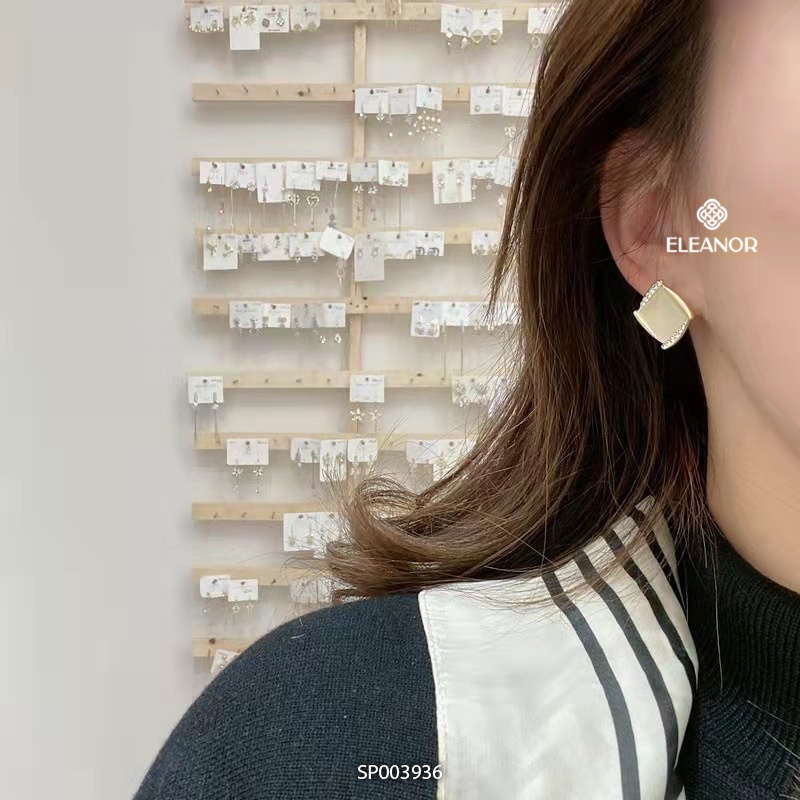 Bông tai nữ chuôi bạc 925 Eleanor Accessories hình thoi đính đá viền phụ kiện trang sức 3936