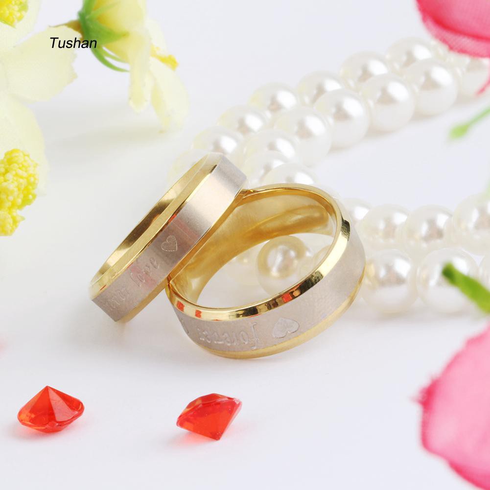 Nhẫn Đính Hôn Mạ Vàng Khắc Chữ Forever Love Dành Cho Các Cặp Đôi
