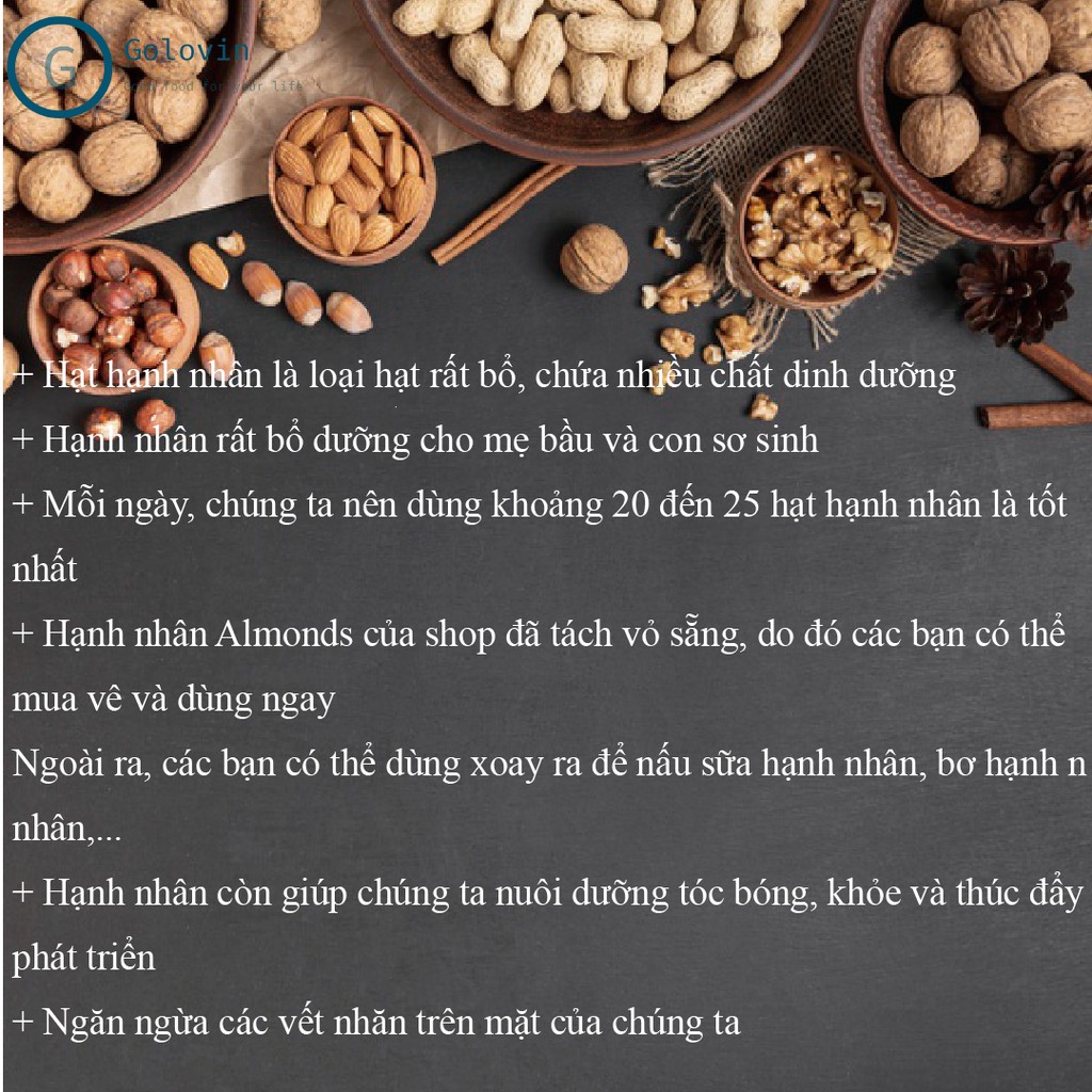 Hạnh nhân rang bơ Almonds nhập khẩu Mỹ hộp 450g giúp giảm cân, dinh dưỡng, tốt cho thai nhi Golovinshop