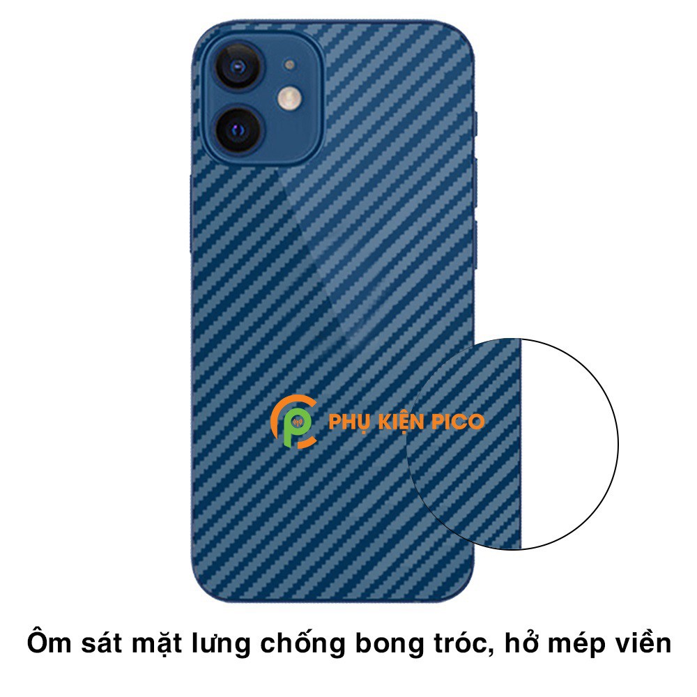 Dán lưng Iphone 12 Mini trong suốt nổi vân Carbon 3D tản nhiệt tốt chống bám vân tay cho Iphone 12 Mini