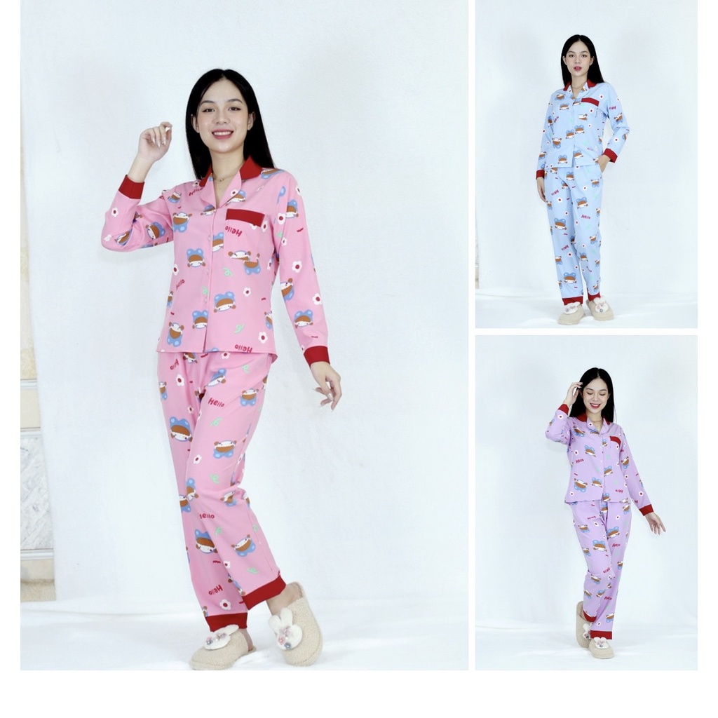 Bộ đồ bộ Pijama QUẦN DÀI TAY DÀI HÌNH THÚ xinh xắn - Vải lụa thoải Mái Nhẹ Nhàng