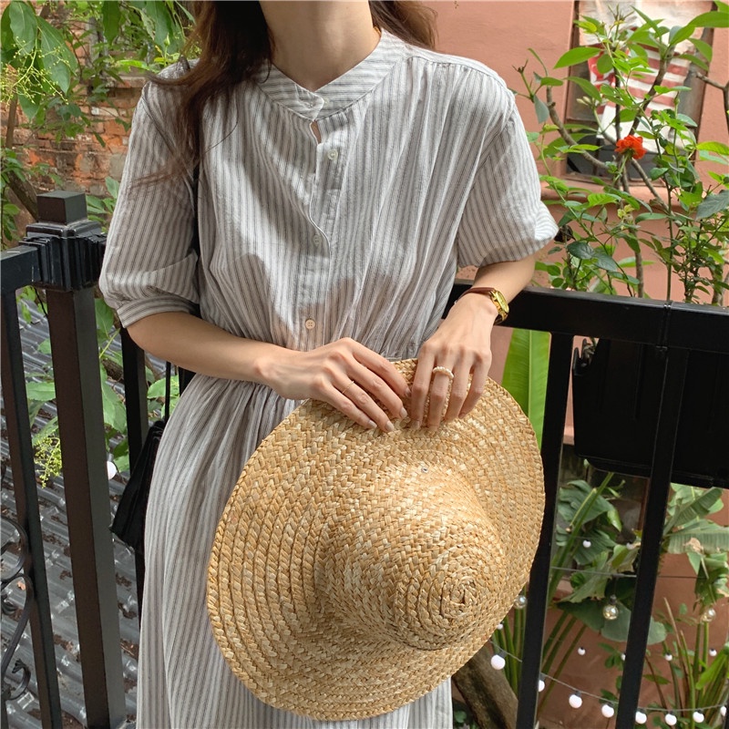 Đầm sơ mi SUXI ngắn tay kẻ sọc thời trang phong cách Hàn Quốc cho nữ