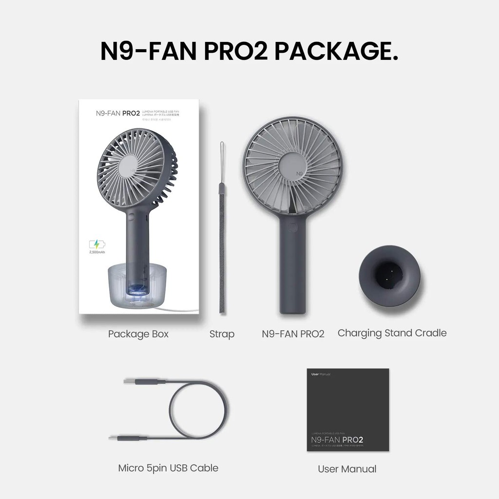 Quạt sạc cầm tay cao cấp Ringke LUMENA N9-FAN PRO 2