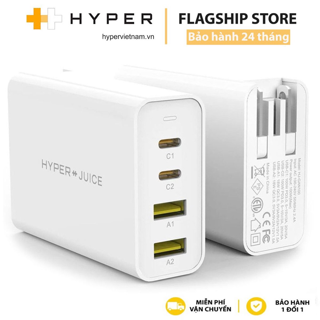 Sạc đa cổng Hyperjuice GaN 100W Smallest, nhỏ nhất thế giới - (HJ-GAN100) - Chính Hãng