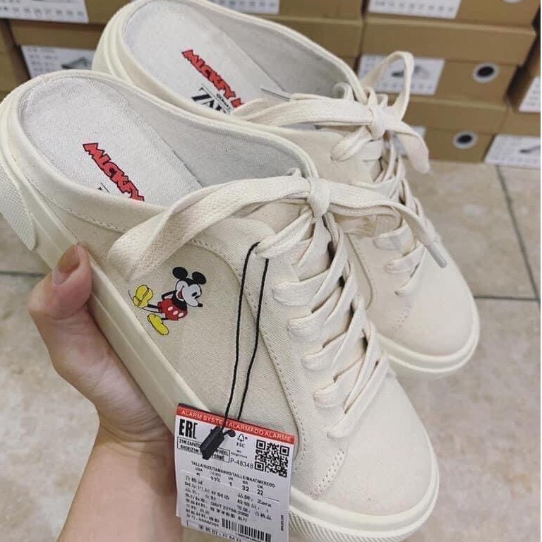 [ Miễn phí đổi trả ] Giày Thể Thao Sneakers nữ, giày hở gót, sục mickey vải canvas in chuột mickey