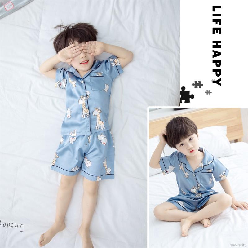 Bộ đồ ngủ tay ngắn in hình con nai dành cho bé trai và bé gái