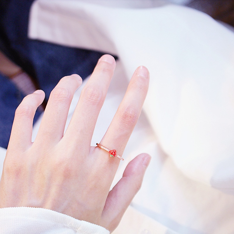 Nhẫn Hở Họa Tiết Quả Dâu Tây/Cherry Dễ Thương Phong Cách Hàn Quốc Cho Nữ