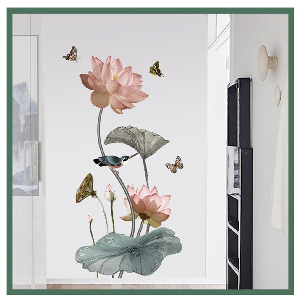 CONOPERY Sticker Dán Tường Tự Dính Hình Hoa Sen Trang Trí Phòng Khách / Phòng Ngủ