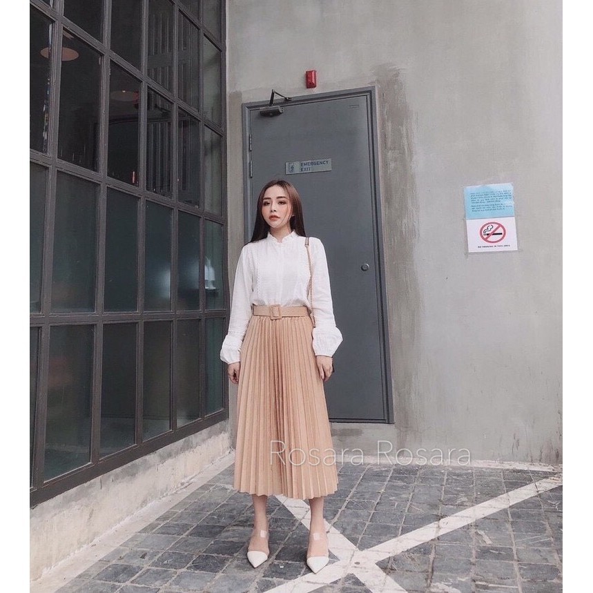 [Mã WASKT304 giảm 15% tối đa 30K đơn 99K] Chân váy xếp li cạp chun có đai ROSARA CVA 88 | BigBuy360 - bigbuy360.vn