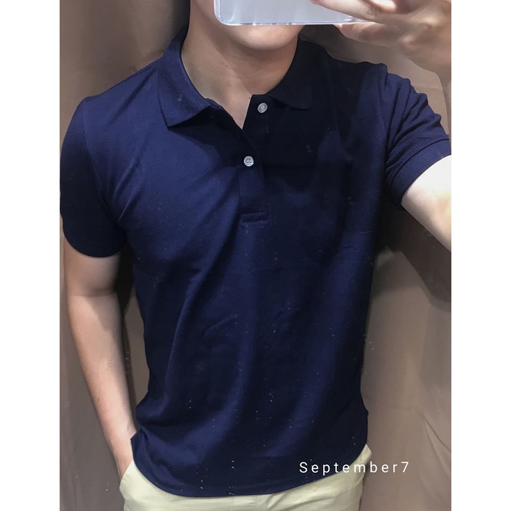 Áo Thun Có Cổ Polo Cá Sấu 4 Chiều Andromeda Ngắn Tay Màu Xanh Đen Đồng Phục Dùng Chung Cho Nam Và Nữ