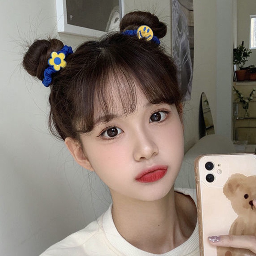 1 Dây Cột Tóc Co Giãn Hình Hoa Mặt Cười Màu Xanh Dương Thời Trang Cho Nữ