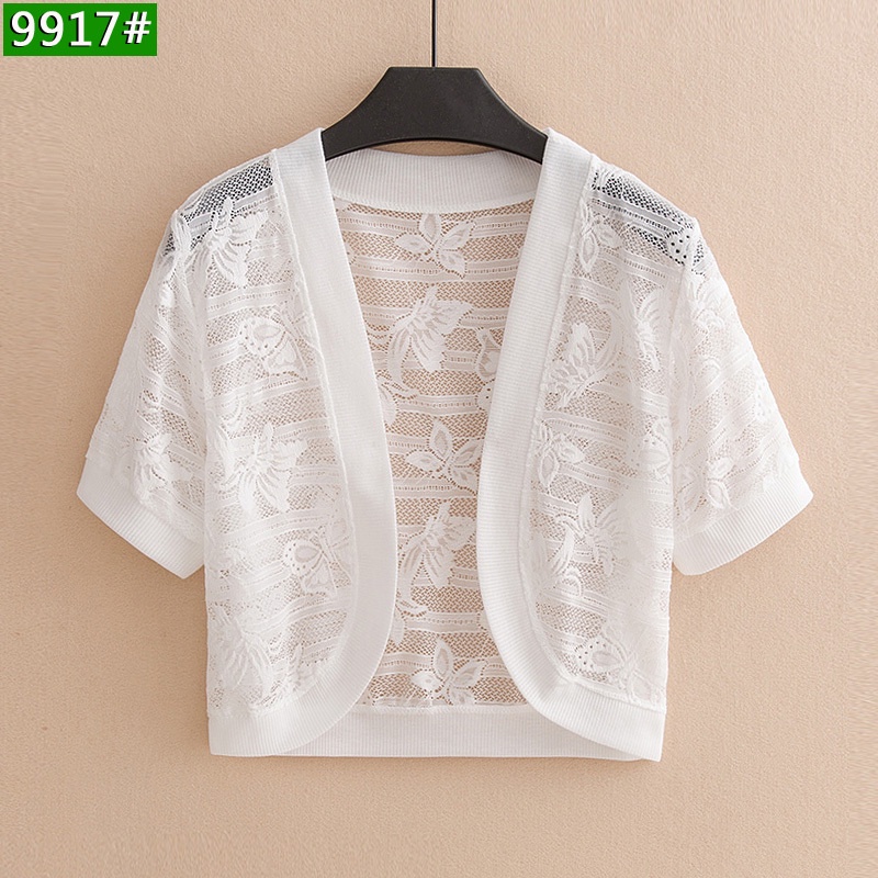 Áo Khoác Cardigan Dệt Kim Mỏng Phối Ren Dáng Ngắn Thời Trang Mùa Hè Dành Cho Nữ