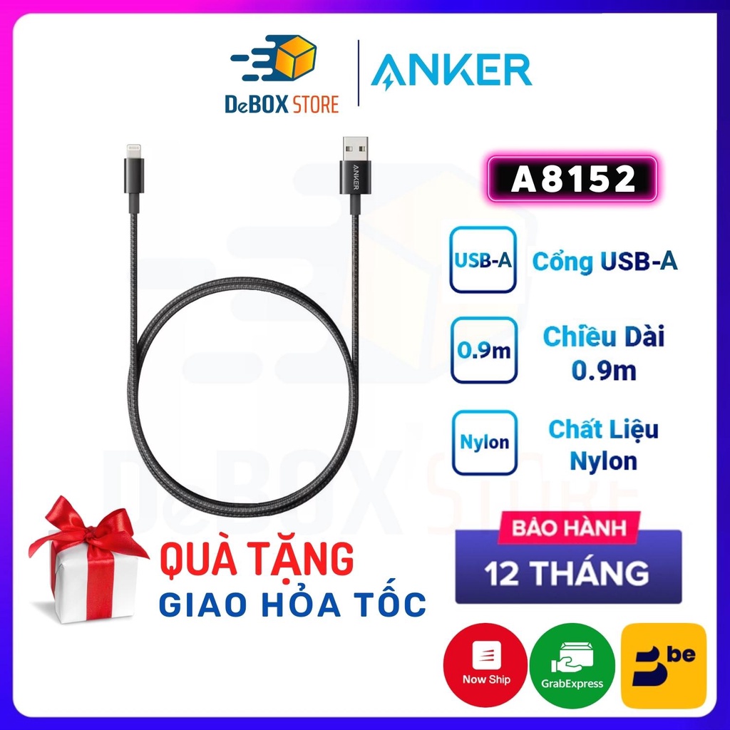 【Giao Hỏa Tốc】Cáp sạc Nhanh ANKER Powerline A7101 A8152 A8432 Dài 1m Bọc Nylon Bền hơn gấp 5 lần - Chính Hãng BH 18Tháng