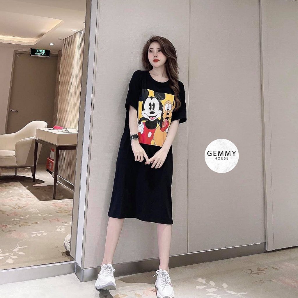 Váy xuông dài, Váy suông bầu chất cotton Gemmy House in hình Mickey B2