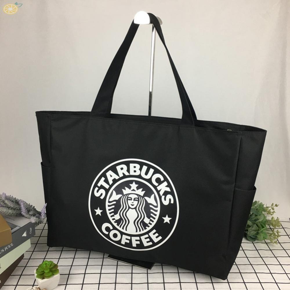 Túi Mua Sắm Bằng Vải Canvas Chống Thấm Nước Sức Chứa Lớn Siêu Bền In Logo Starbucks Thời Trang