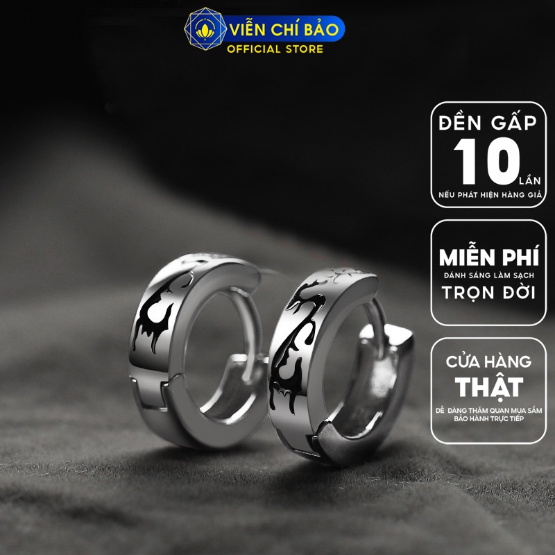 Khuyên tai bạc nam họa tiết rồng đen (1 chiếc) chất liệu bạc 925 thời trang phụ kiện trang sức nam Viễn Chí Bảo B300012