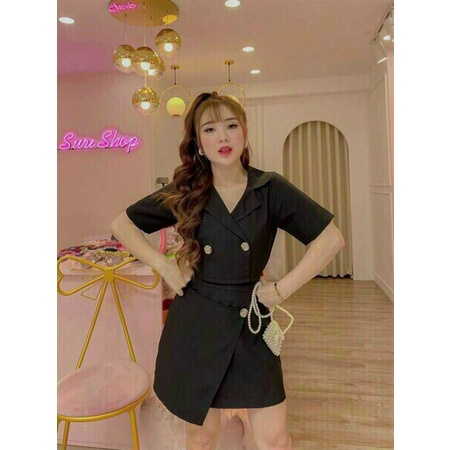 [ Miễn phí ship 2022 ] Set nữ áo vest kèm chân váy nút lệch, bộ sơ mi nữ croptop trẻ trung, cá tính đi làm đi chơi