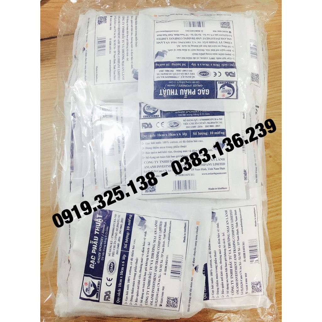 50 gói Gạc y tế phẫu thuật An Lành 10cm x 10cm x 6 lớp (10 miếng), vô trùng