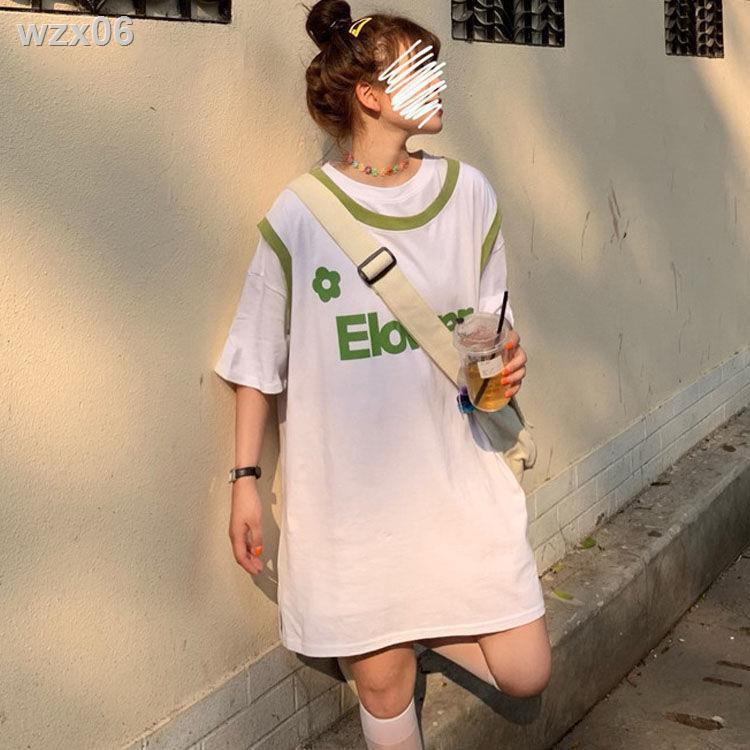 Mùa hè mới phong cách Harajuku Hàn Quốc Vest dáng suông dài giữa + áo thun tay ngắn Nữ sinh viên Net Người nổi