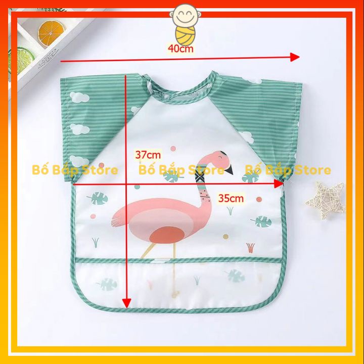 Áo Yếm Ăn Dặm Phong Cách Hàn Quốc Không Thấm Nước Ngắn Tay, Có Máng Hứng Thông Minh