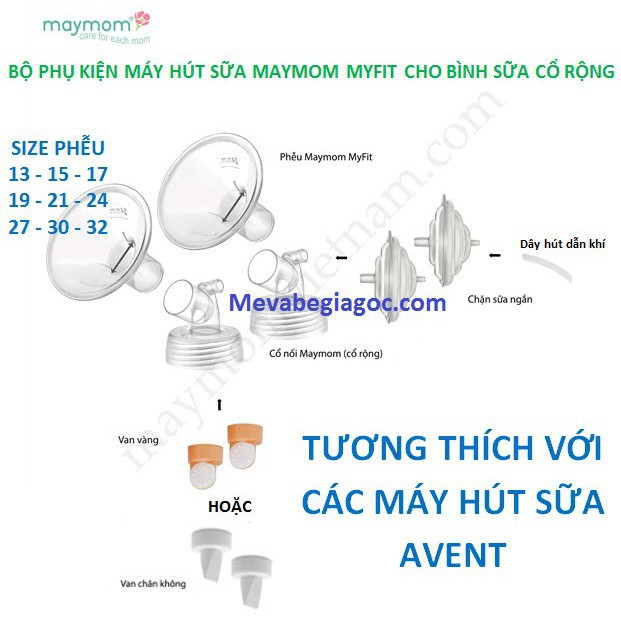 1 Bộ phụ kiện thay thế của Maymom dùng cho máy hút sữa Avent Hoa Tuyết, Comfort SCF334/12, SCF332/01, SCF301/01