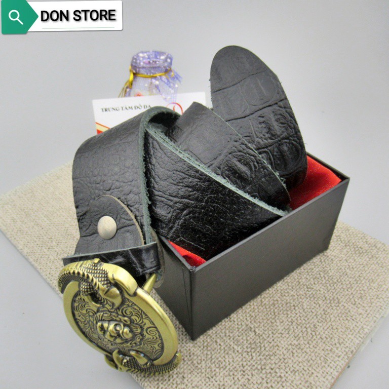 Thắt Lưng Nam Da Bò Vân Cá Sấu. Khóa Hợp Kim Màu Đồng In Nổi 3D Bền Đẹp - Trấn Tà Phong Thủy (BH-12 THÁNG)
