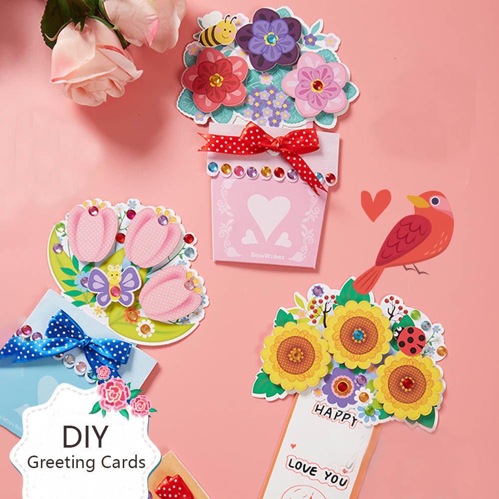 LUCKY Crafts Making Accessories Card Making Kits Blessing Mother's Day Present Greeting Cards Creative Pop-Up Vintage Invitations Flower Card 3D Handmade Thanksgiving Postcard