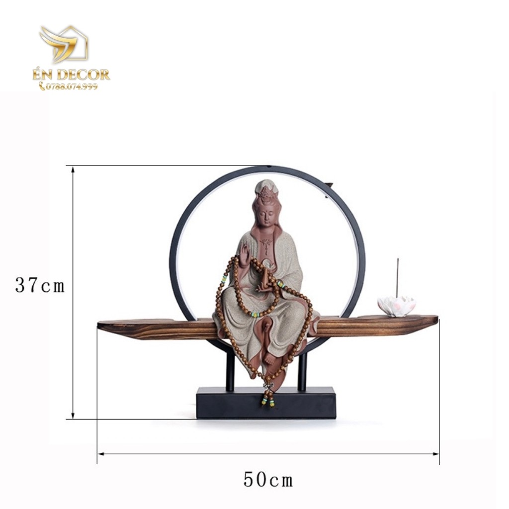 Tượng Phật Quan Âm Bồ Tát Có Đèn Led, Đốt Hương Trầm, Tượng Phật An Nhiên, Én Decor
