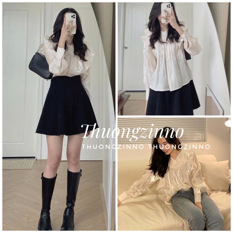 [Ảnh thật/Video]ÁO SƠ MI TƠ VẢI ORGANZA BẮT SÁNG ÁO SƠ MI CÁNH SÓNG ĐIỆU ĐÀ