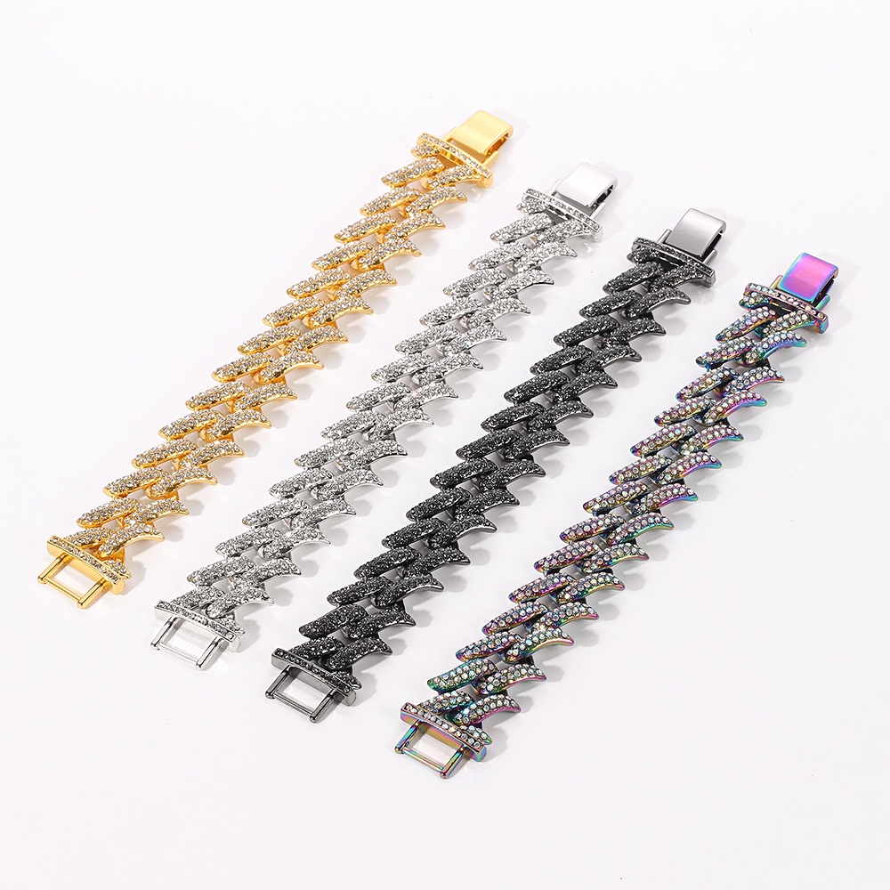 Vòng đeo tay dây xích đính đá toàn bộ phong cách hip Hop cho nam