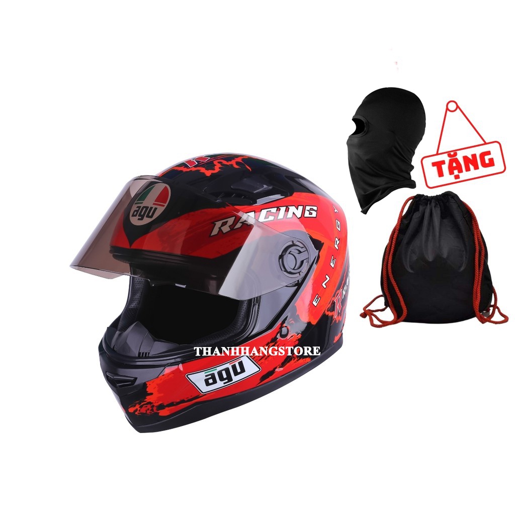 [Mã LIFEAUMAY giảm 10% tối đa 30k đơn 150k] Mũ Bảo Hiểm Fullface AGU Tem Racing 15 - MŨ FULLFACE Tặng túi đựng nón