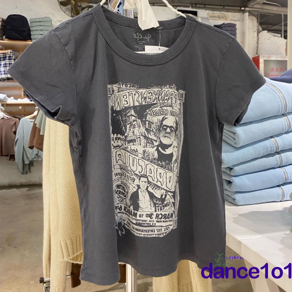 Áo thun tay ngắn in chữ và hoạt hình thời trang mùa hè tùy chọn màu sắc dành cho nữ