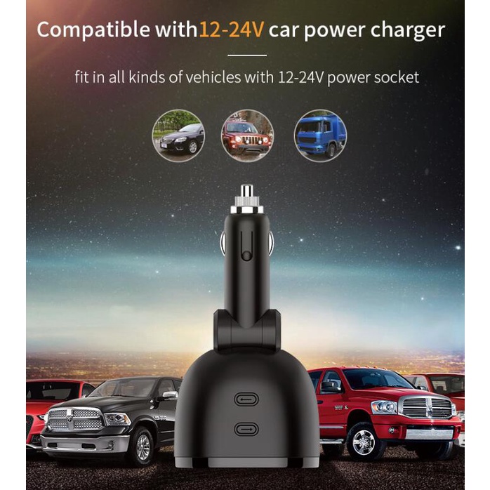 Bộ chia tẩu sạc Hyundai HY-16 tích hợp 2 tẩu và 2 cổng sạc USB, 120W, 3.1A, Hyundai car charger HY-16