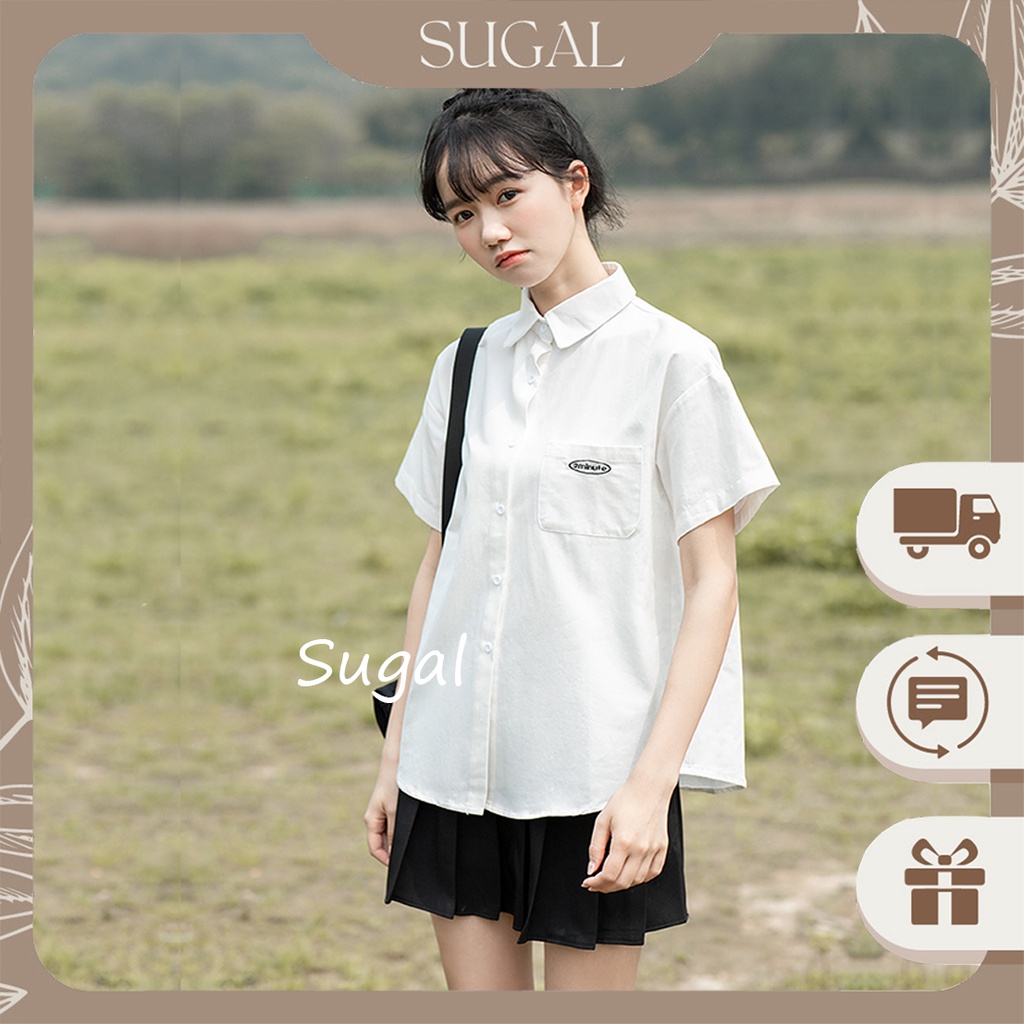 Áo Sơ Mi Unisex Ngắn Tay Phối Túi Ngực Form Dáng Rộng Thời Trang Sugal SO MI NU 017