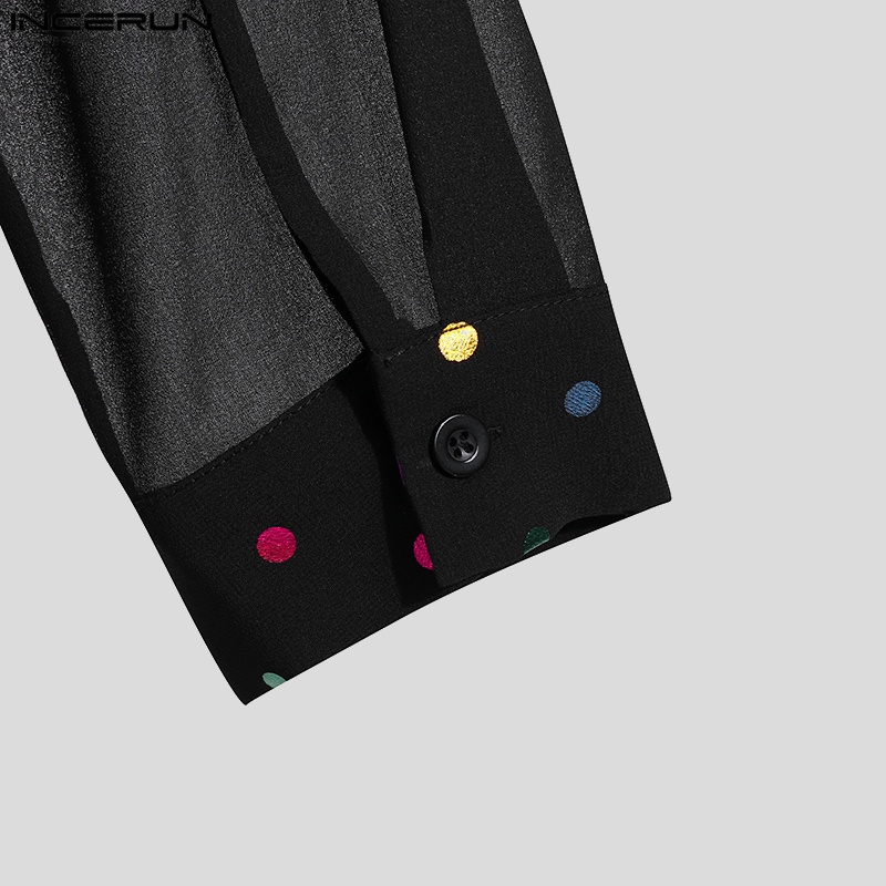 INCERUN Áo Sơ Mi Nam Dài Tay Cài Nút Họa Tiết Chấm Bi Thông Minh Trang Trọng