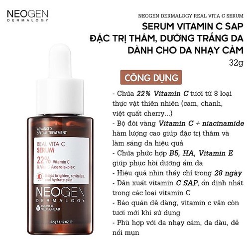 Serum Vitamin C Neogen Dermalogy Real Dưỡng Trắng, Mờ Thâm Neogen 32g NPP Shoptido