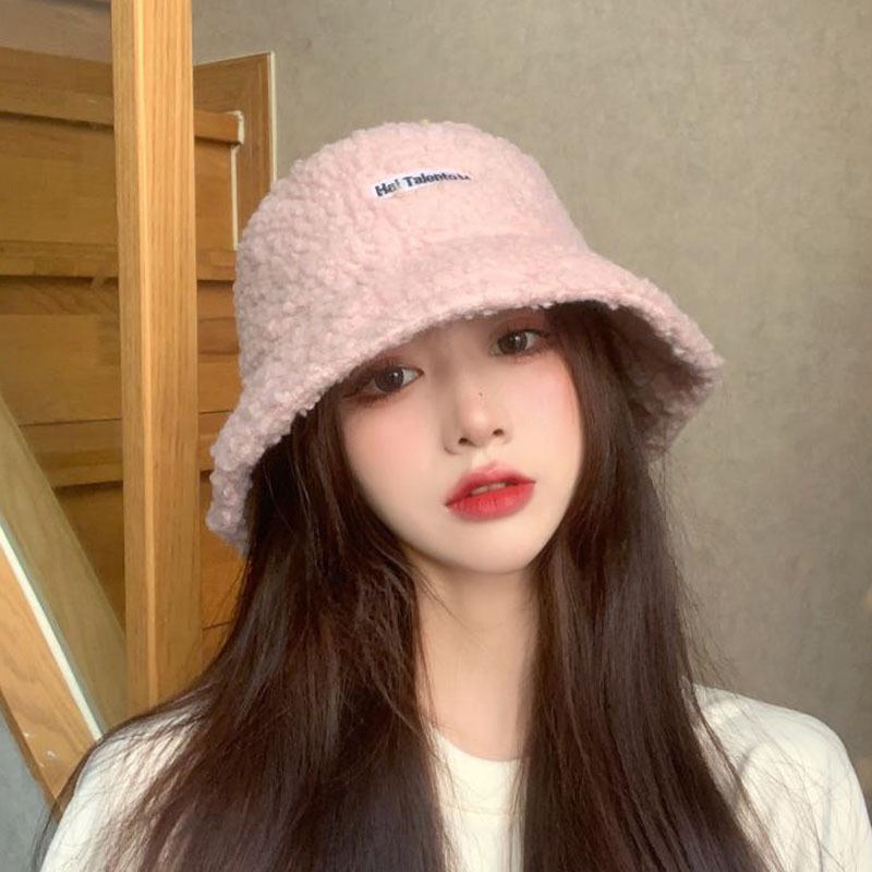 Mũ bucket lông cừu phong cách Hàn Quốc xinh xắn cho nữ