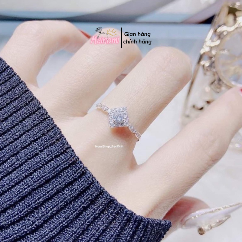 Nhẫn Bạc hình thoi đính đá siêu xinh, nhẹ nhàng tinh tế mới lạ bắt mắt Mainomi Shop Bạc Xinh