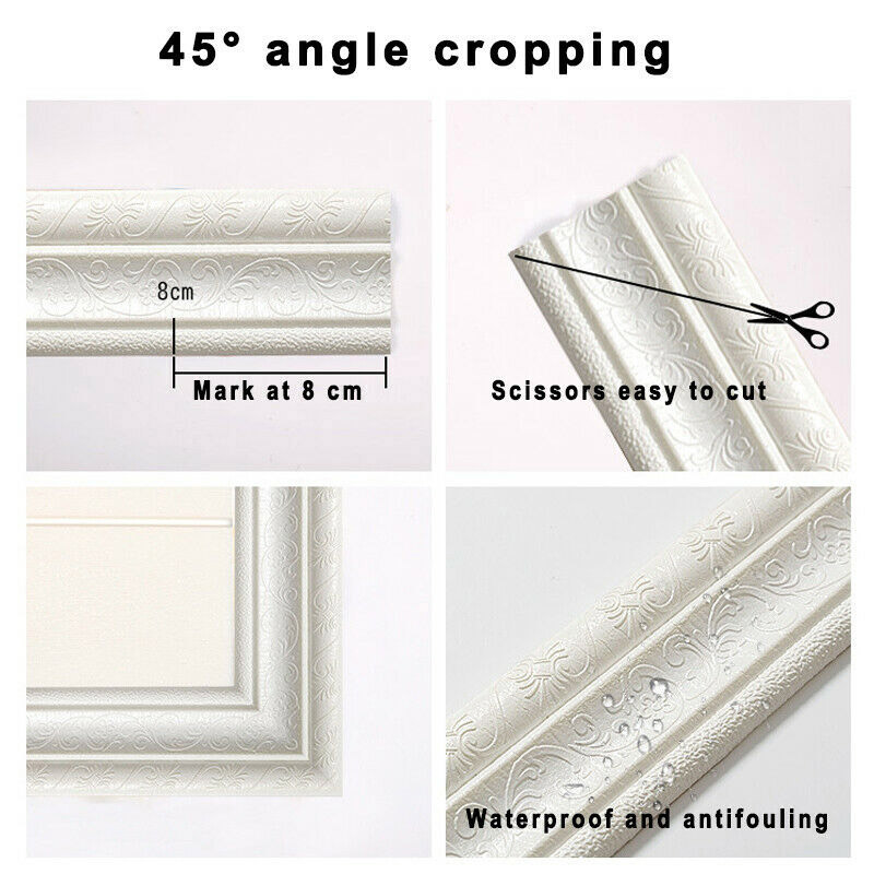 NEW Pattern 3D Foam Sticker Wall Trim Line Edge Band /Dust-proof Waterproof Self Adhesive Crashproof Skirting Board/DIY Smooth Strip Wallpaper Border Home Decor