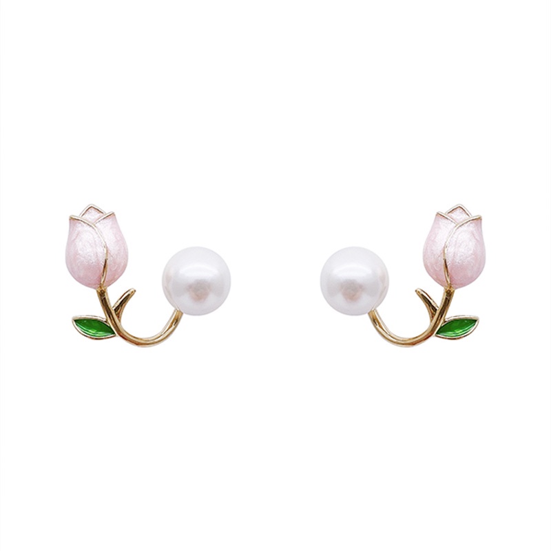 Khuyên tai JOJO COCO ngọc trai hình hoa tulip hồng thời trang mùa hè cao cấp dành cho nữ