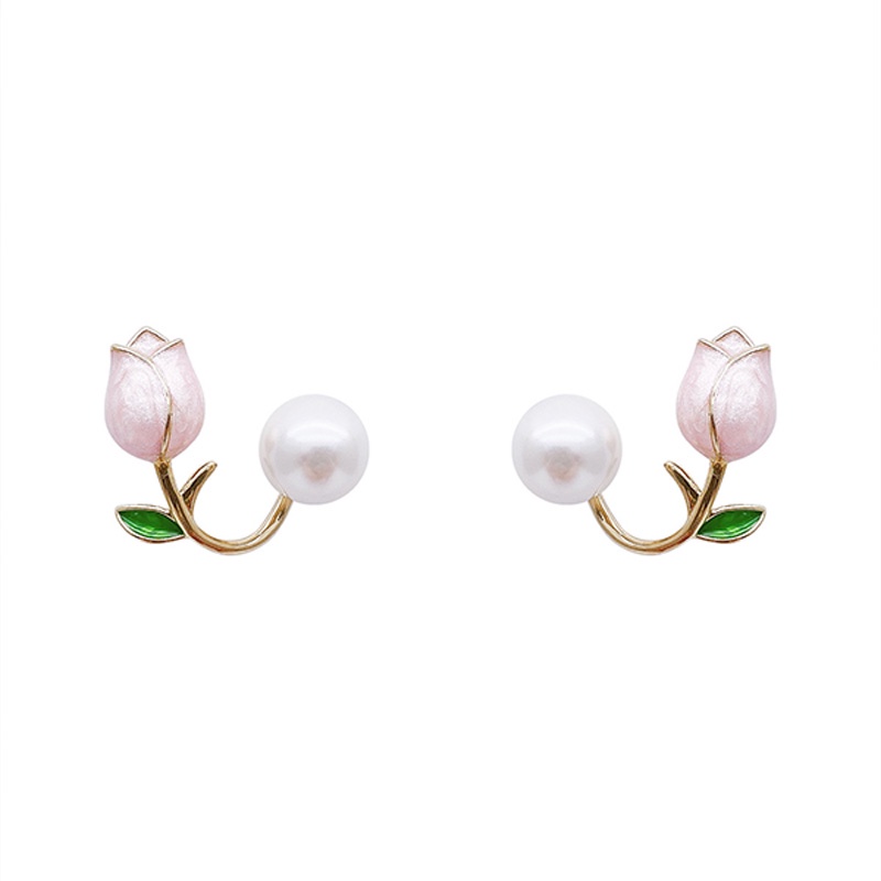 Khuyên Tai Ngọc Trai Hình Hoa Tulip Hồng 2022 Mới